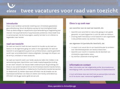 twee vacatures voor de raad van toezicht